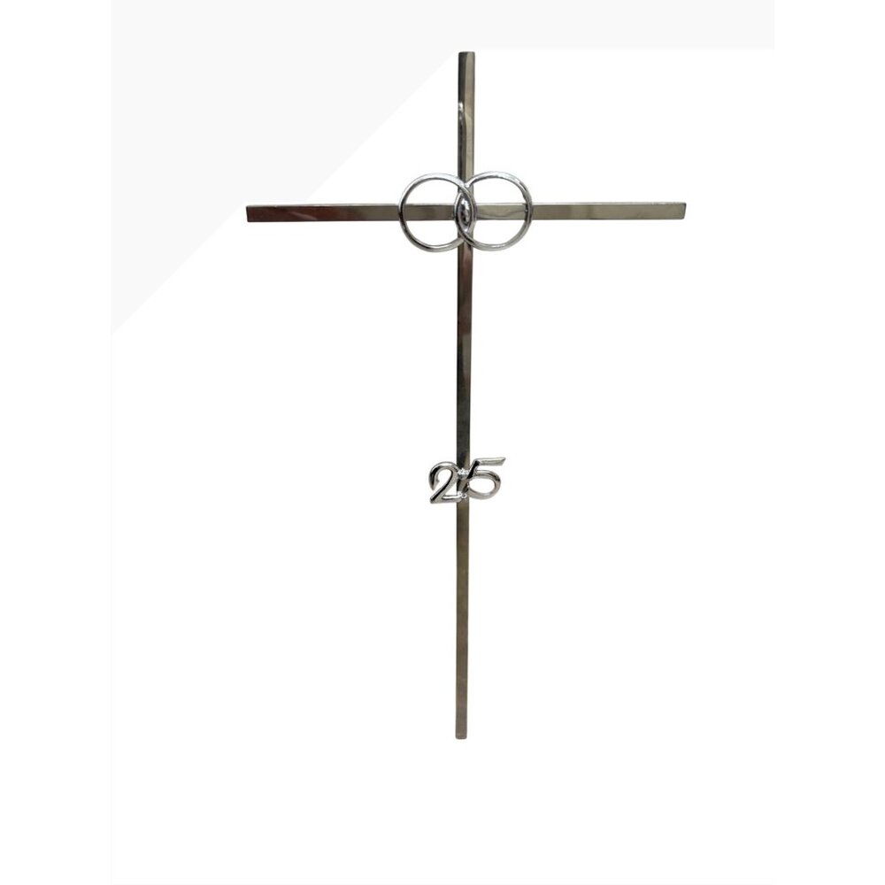 Cake Topper 25th Anniversary Cross Interlocking Rings Christian Religious Décor